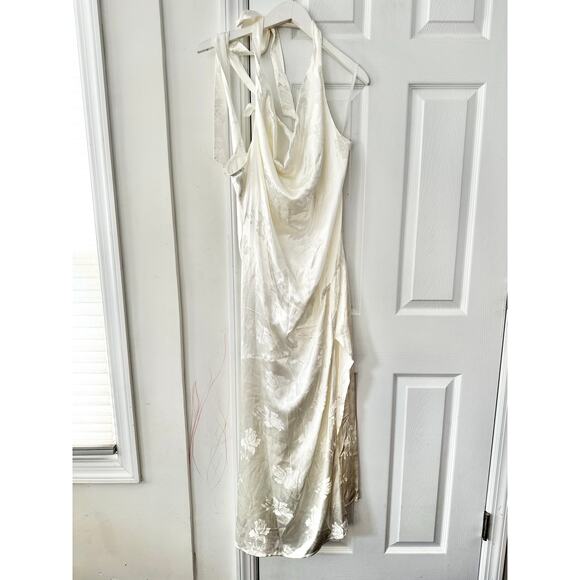 Majorelle Ivory White Averie Floral Jacquard Satin Midi Slip Drape Neck Dress XL - Picture 2 of 12
